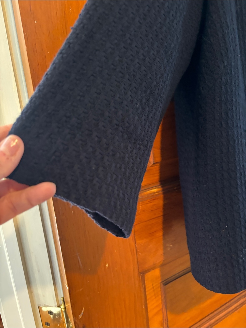 Talbots Dark Navy Textured Open-Front Coat Jacket INSPIRED BY FRENCH SWING COAT - Picture 4 of 5